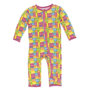 Print Bamboo Coverall with Zipper - Natural Houses KicKee Pants