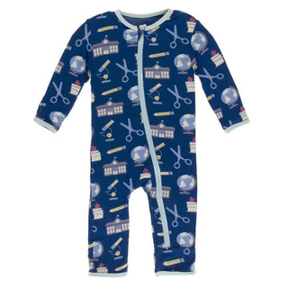 Print Bamboo Coverall with Zipper - Navy Education Baby & Toddler Sleepwear