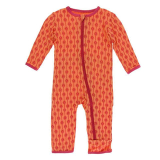 Print Bamboo Coverall with Zipper - Nectarine Leaf Lattice KicKee Pants