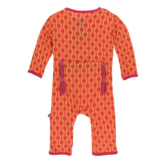 Print Bamboo Coverall with Zipper - Nectarine Leaf Lattice KicKee Pants