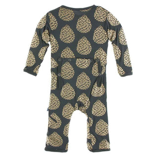 Print Bamboo Coverall with Zipper - Pewter Pinecones Baby & Toddler Sleepwear