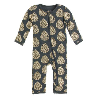 Print Bamboo Coverall with Zipper - Pewter Pinecones Baby & Toddler Sleepwear