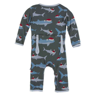 Print Bamboo Coverall with Zipper - Pewter Santa Sharks Baby & Toddler Sleepwear