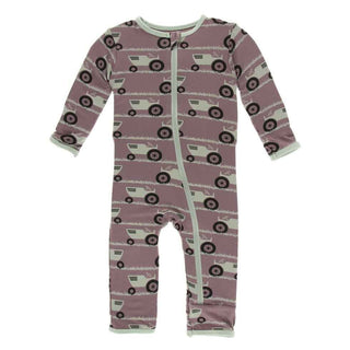 Print Bamboo Coverall with Zipper - Raisin Tractor and Grass Baby & Toddler Sleepwear