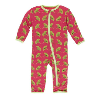 Print Bamboo Coverall with Zipper - Red Ginger Ginkgo KicKee Pants