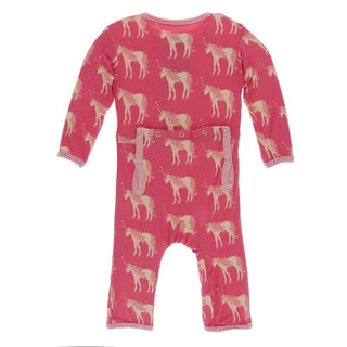 Print Bamboo Coverall with Zipper - Red Ginger Unicorns KicKee Pants