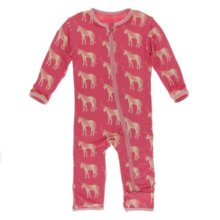 Print Bamboo Coverall with Zipper - Red Ginger Unicorns KicKee Pants