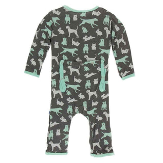 Print Bamboo Coverall with Zipper - Stone Domestic Animals KicKee Pants