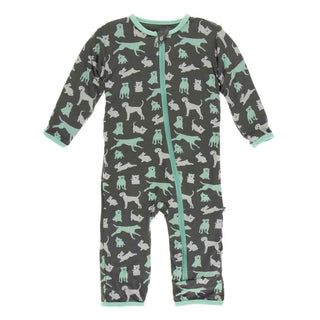 Print Bamboo Coverall with Zipper - Stone Domestic Animals Baby & Toddler Sleepwear