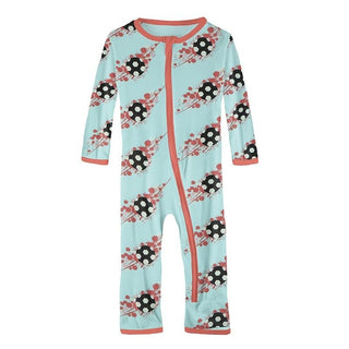 KicKee Pants Print Coverall with Zipper - Summer Sky Soccer Splash