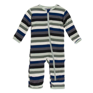 Print Bamboo Coverall with Zipper - Zoology Stripe KicKee Pants