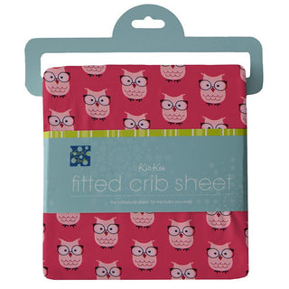 Print Bamboo Fitted Crib Sheet - Taffy Wise Owls - One Size Bed Sheets