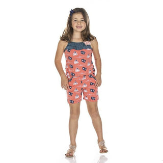 Print Bamboo Flower Romper with Pockets - English Rose Travel Guide KicKee Pants