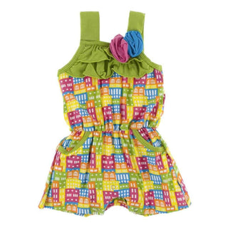 Print Bamboo Flower Romper with Pockets - Natural Houses Baby One-Pieces