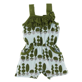 Print Bamboo Flower Romper with Pockets - Spring Sky Villa Garden Baby One-Pieces