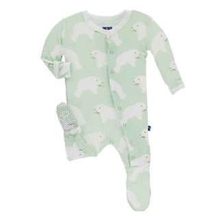 Print Bamboo Footie with Snaps - Aloe Manatee KicKee Pants