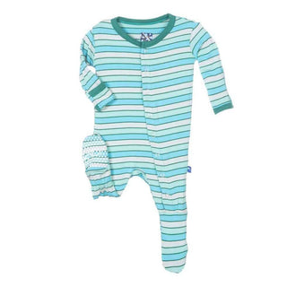 Print Bamboo Footie with Snaps - Boy Tropical Stripe KicKee Pants