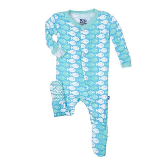 Print Bamboo Footie with Snaps - Confetti Piranha KicKee Pants