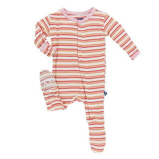 Print Bamboo Footie with Snaps - Girl Fresh Water Stripe KicKee Pants