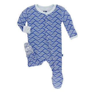 Print Bamboo Footie with Snaps - Kite Water Lattice Baby & Toddler Sleepwear