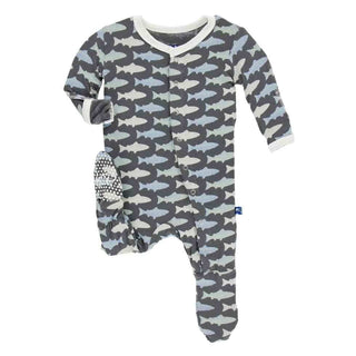 Print Bamboo Footie with Snaps - Stone Trout Baby & Toddler Sleepwear