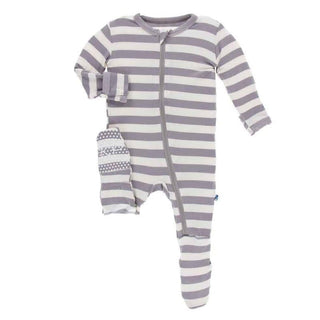 Print Bamboo Footie with 2-Way Zipper - Feather Contrast Stripe Baby & Toddler Sleepwear