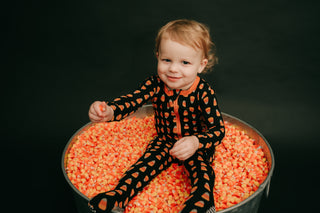 Print Bamboo Footie with 2-Way Zipper - Midnight Candy Corn Baby & Toddler Sleepwear