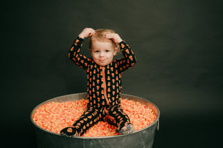 Print Bamboo Footie with 2-Way Zipper - Midnight Candy Corn Baby & Toddler Sleepwear