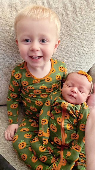 Print Bamboo Footie with 2-Way Zipper - Moss Jack O'Lantern Baby & Toddler Sleepwear