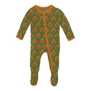 Print Bamboo Footie with 2-Way Zipper - Moss Jack O'Lantern Baby & Toddler Sleepwear