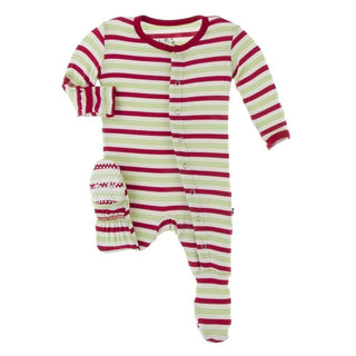 Print Bamboo Footie with Snaps - Candy Cane Stripe Baby & Toddler Sleepwear