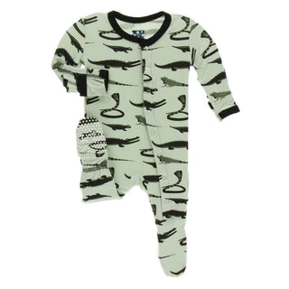 Print Bamboo Footie with Snaps - Aloe Reptiles Baby & Toddler Sleepwear