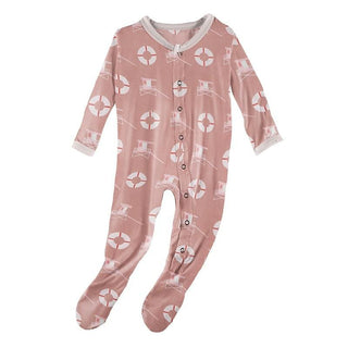 Print Bamboo Footie with Snaps - Antique Pink Lifeguard Baby & Toddler Sleepwear