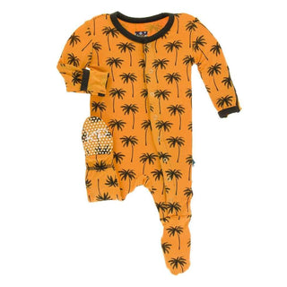 Print Bamboo Footie with Snaps - Apricot Palm Trees Baby & Toddler Sleepwear