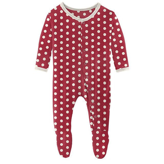 Print Bamboo Footie with Snaps - Candy Apple Polka Dots Baby & Toddler Sleepwear