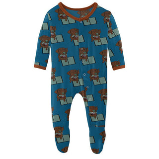 Print Bamboo Footie with Snaps - Cerulean Blue Dog Ate My Homework Baby & Toddler Sleepwear