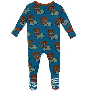 Print Bamboo Footie with Snaps - Cerulean Blue Dog Ate My Homework Baby & Toddler Sleepwear