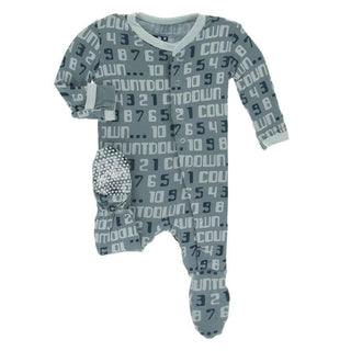 Print Bamboo Footie with Snaps - Dusty Sky Countdown KicKee Pants