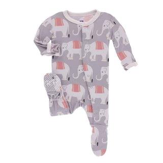 Print Bamboo Footie with Snaps - Feather Indian Elephant Baby & Toddler Sleepwear