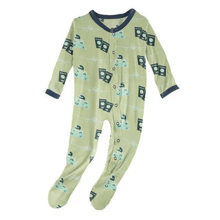 Print Bamboo Footie with Snaps - Field Green Travel Guide Baby & Toddler Sleepwear