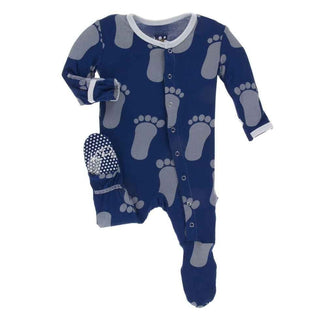 Print Bamboo Footie with Snaps - Flag Blue Bigfoot KicKee Pants