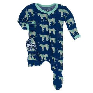 Print Bamboo Footie with Snaps - Flag Blue Unicorns Baby & Toddler Sleepwear