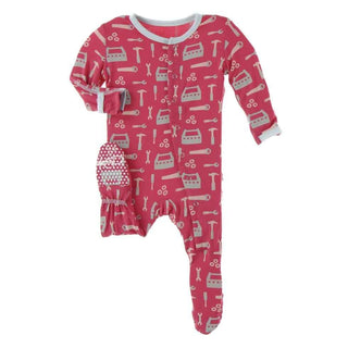 Print Bamboo Footie with Snaps - Flag Red Construction Baby & Toddler Sleepwear