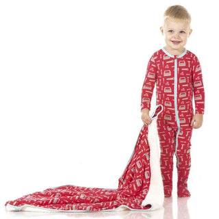 Print Bamboo Footie with Snaps - Flag Red Construction Baby & Toddler Sleepwear