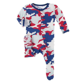 Print Bamboo Footie with Snaps - Flag Red Military Baby & Toddler Sleepwear