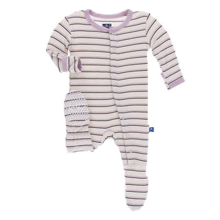 Print Bamboo Footie with Snaps - Girl Parisian Stripe KicKee Pants