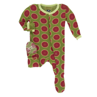 Print Bamboo Footie with Snaps - Grasshopper Watermelon Baby & Toddler Sleepwear