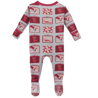 Print Bamboo Footie with Snaps - Illusion Blue Lunchboxes Baby & Toddler Sleepwear