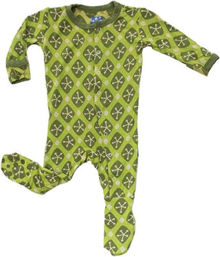 Print Bamboo Footie with Snaps - Meadow Argyle Lattice Baby & Toddler Sleepwear