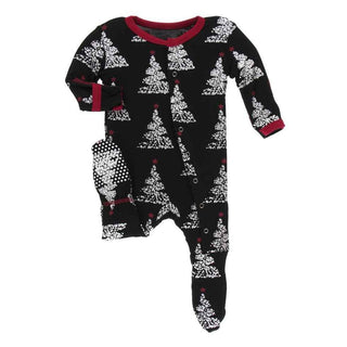 Print Bamboo Footie with Snaps - Midnight Foil Tree Baby & Toddler Sleepwear